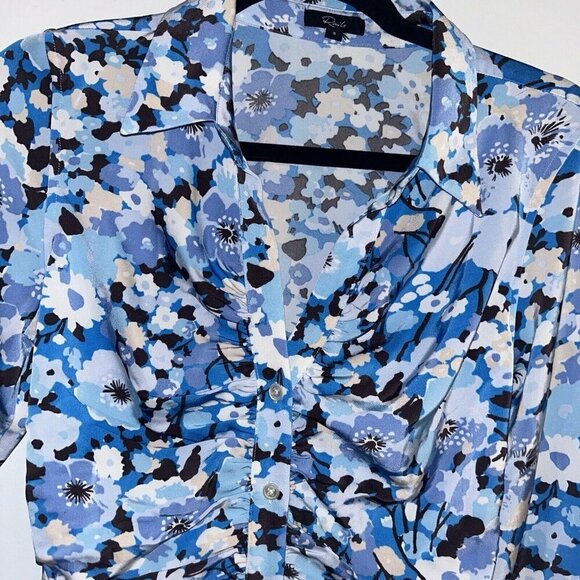 RAILS Lisa Blue Floral Ruched Button-up Collar Long Sleeve Blouse Top Size Small - Picture 3 of 9